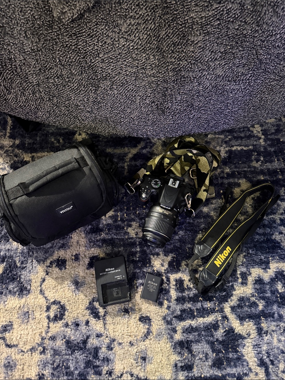 Nikon Black Camera Kit with Black Bag and Yellow-Trim Strap